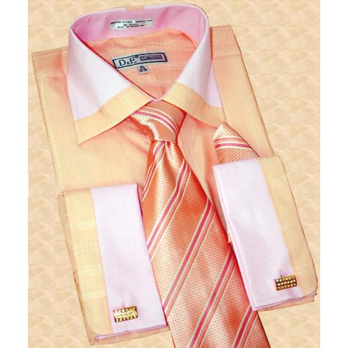 D&E Peach/Pink Stripes Shirt/Tie/Hanky Set DS1608